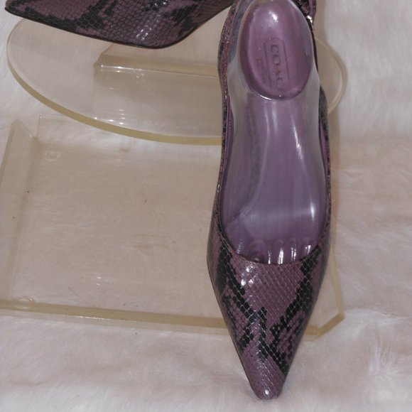 Coach Alena Snakeskin Purple Leather Pointy Slingbacks Heels Womens Size 9 M - Picture 2 of 12